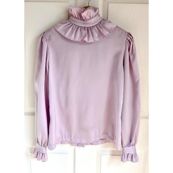 Vintage Ruffled Collar Lavender Blouse Size Medium | Princess Di Style - Picture 1 of 7